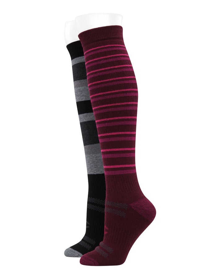 Champion Womens Socks NZ - Outdoor Heavyweight Over-The -Knee Ski 2-Pairs Black/Dark Red ( 8143-AHCK